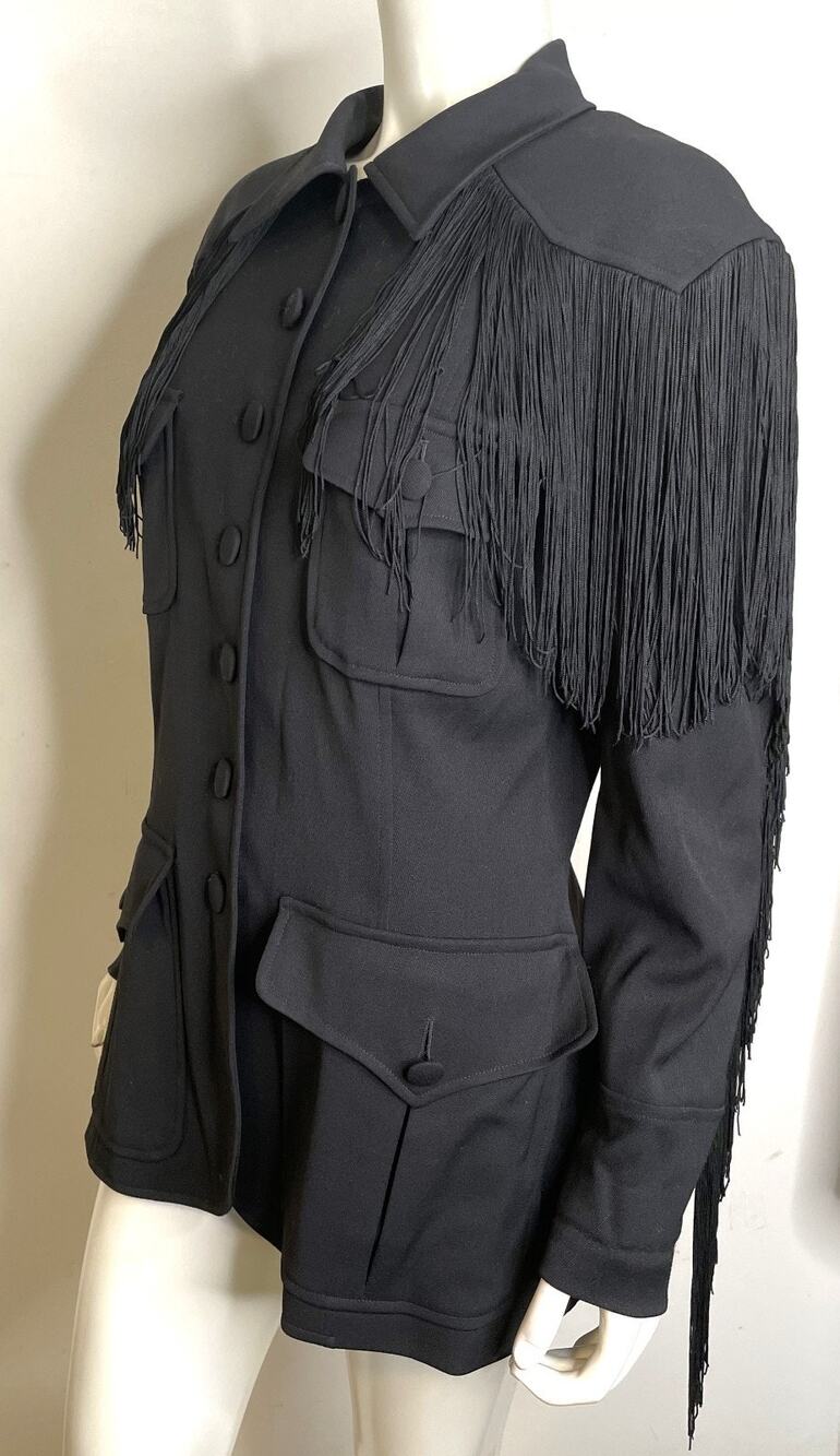 VTG Moschino Black Western Jacket Womens US 14 Wool Fringe Trim Button Front